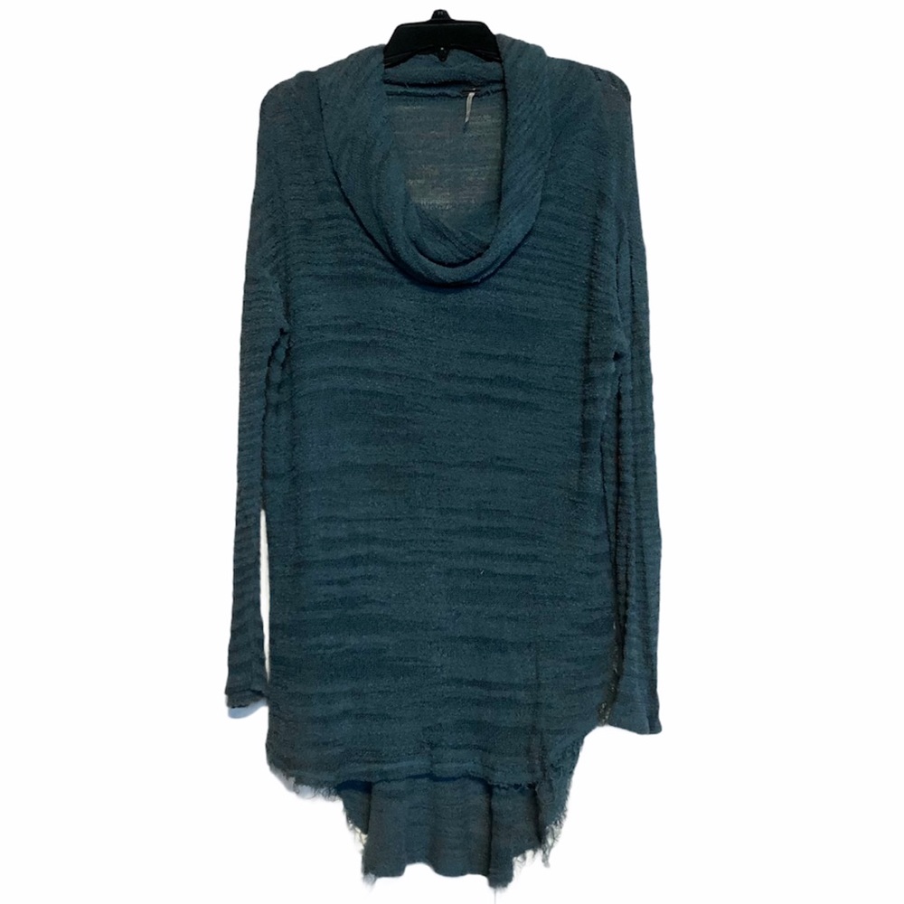 Free People Teal Raw Hem Cowl Neck Sweater